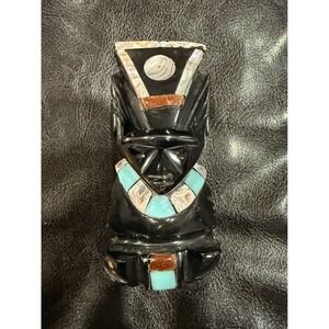 Aztec Teotihuacan Black Obsidian Statues Semi precious stones 5"